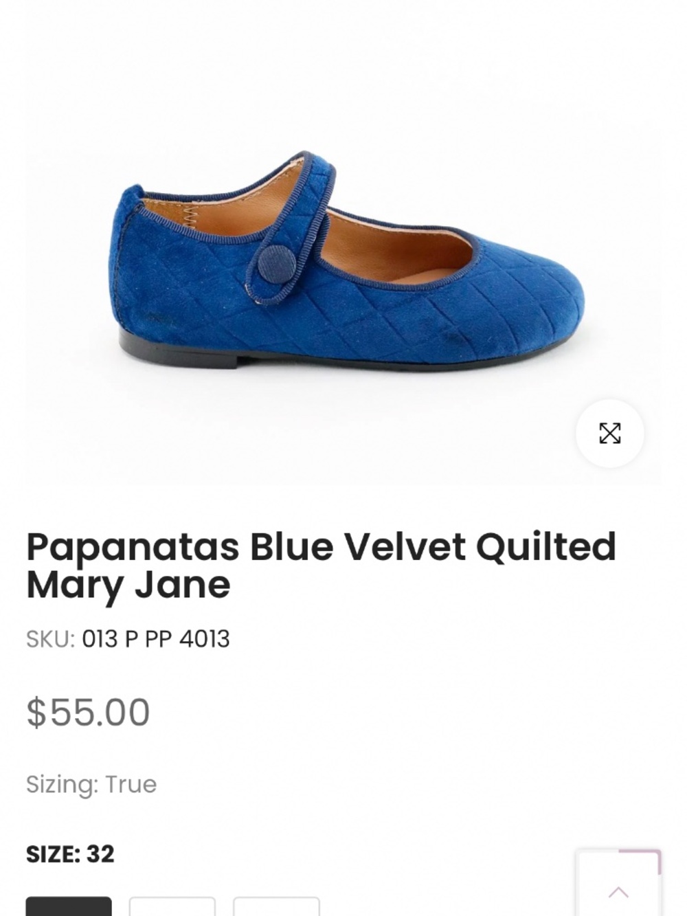 Papanatas blue velvet quilted Mary Jane